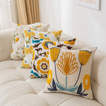 Throw Pillow Cover Cotton-Linen Embroidered Floral Hidden Zipper