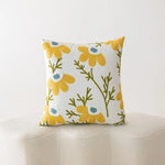 Throw Pillow Cover Cotton-Linen Embroidered Floral Hidden Zipper