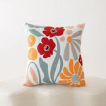 Throw Pillow Cover Cotton-Linen Embroidered Floral Hidden Zipper