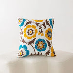 Throw Pillow Cover Cotton-Linen Embroidered Floral Hidden Zipper