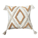 Throw Pillow Cover Cotton-Linen Hand-Tufted Diamond & Tassels