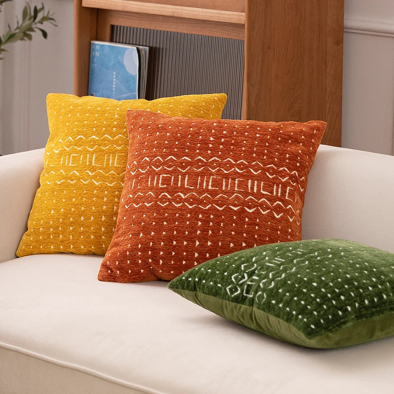 Throw Pillow Cover Cotton-Linen Jacquard Concealed Zipper