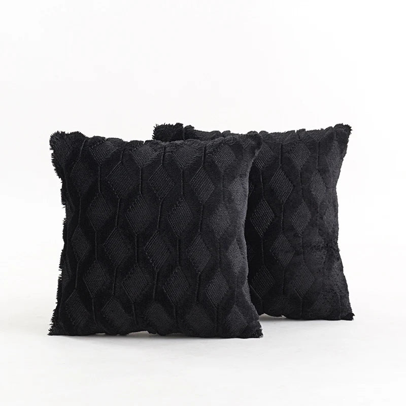 Throw Pillow Cover Diamond Tufted Chenille Knit Frayed Edge