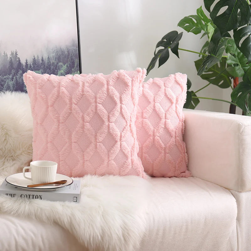 Throw Pillow Cover Diamond Tufted Chenille Knit Frayed Edge