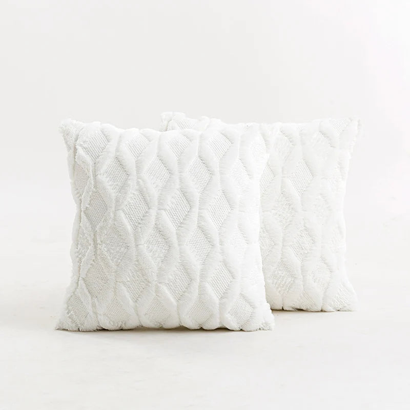 Throw Pillow Cover Diamond Tufted Chenille Knit Frayed Edge