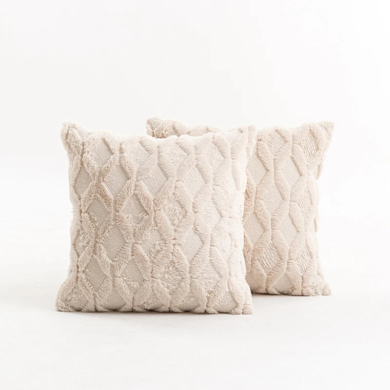 Throw Pillow Cover Diamond Tufted Chenille Knit Frayed Edge