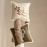 Throw Pillow Cover Embroidered Dog Motif Cotton-Linen Removable Zipper