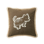 Throw Pillow Cover Embroidered Dog Motif Cotton-Linen Removable Zipper
