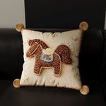 Throw Pillow Cover Embroidered Pony Applique Velvet Pom-Pom Trim