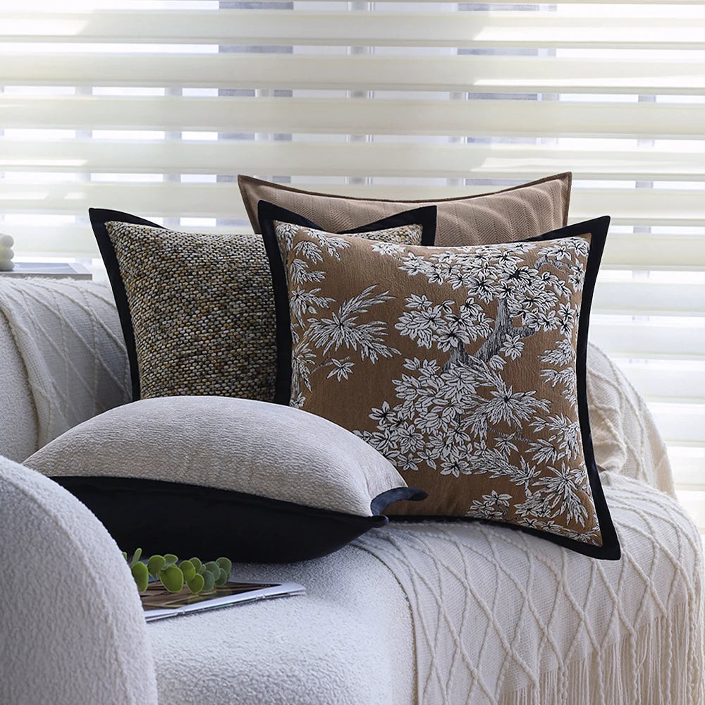 Throw Pillow Cover Grainy Woven Velvet Piping