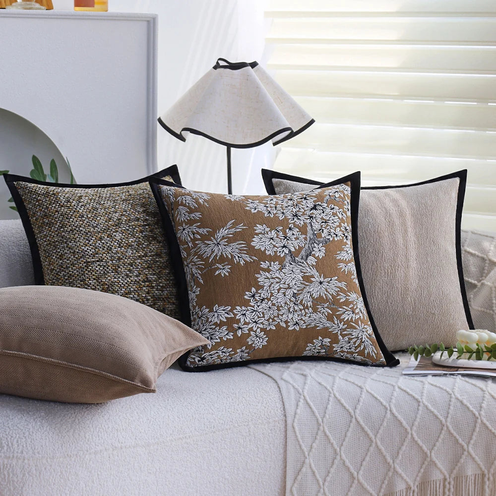 Throw Pillow Cover Grainy Woven Velvet Piping