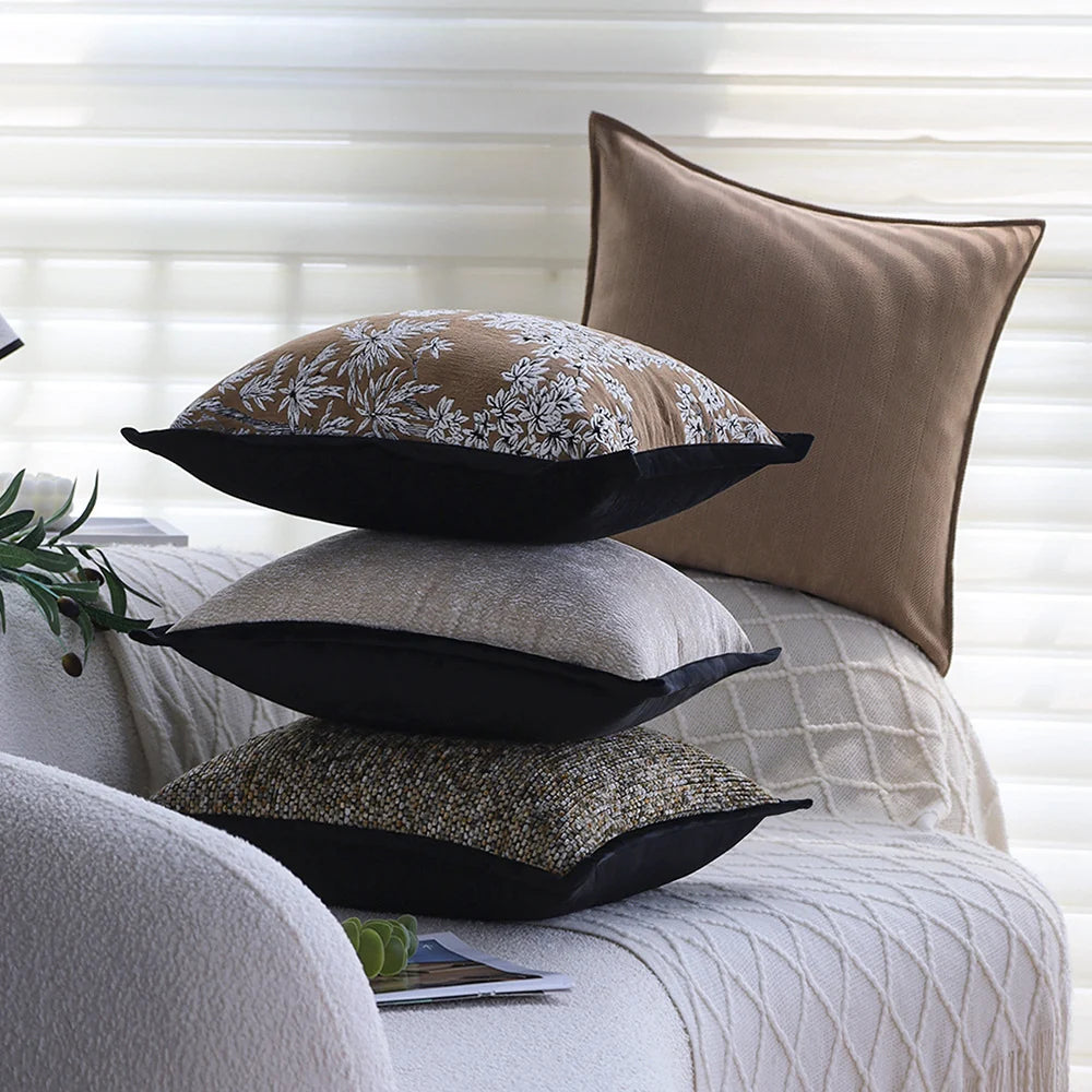Throw Pillow Cover Grainy Woven Velvet Piping