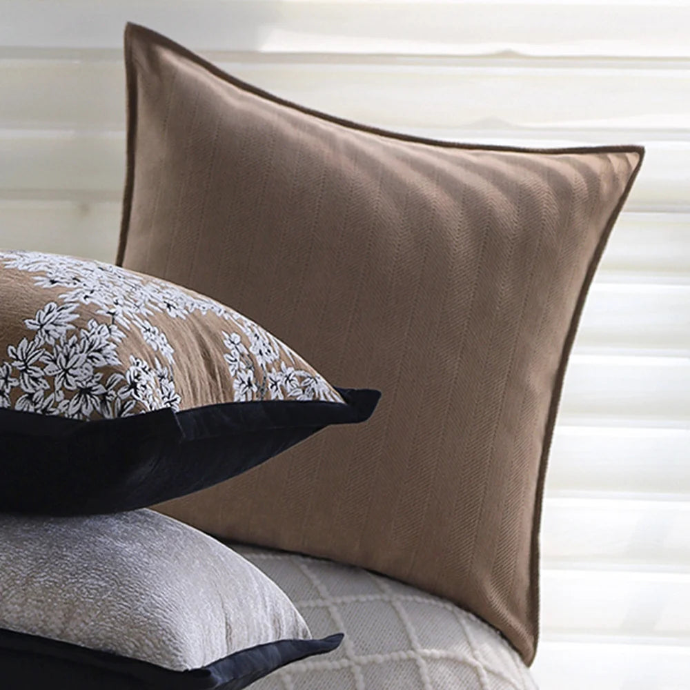 Throw Pillow Cover Grainy Woven Velvet Piping