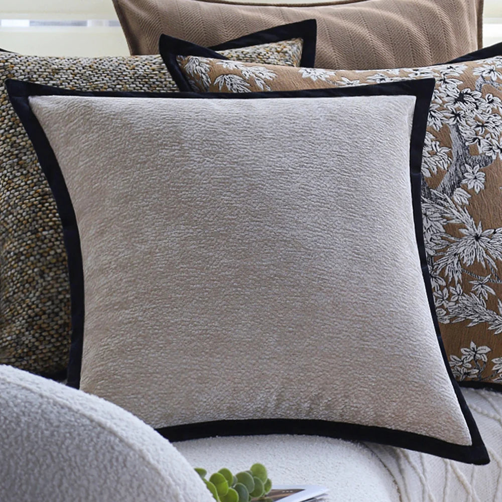 Throw Pillow Cover Grainy Woven Velvet Piping