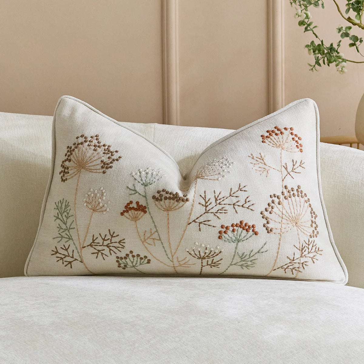 Throw Pillow Cover Hand-Embroidered Linen Blend Hidden Closure