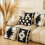 Throw Pillow Cover Hand-Stitched Geometric Embroidery Cotton-Linen Hidden Zipper
