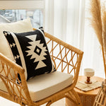 Throw Pillow Cover Hand-Stitched Geometric Embroidery Cotton-Linen Hidden Zipper
