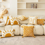 Throw Pillow Cover Hand-Tufted Geometric Natural Fabric Hidden Zipper
