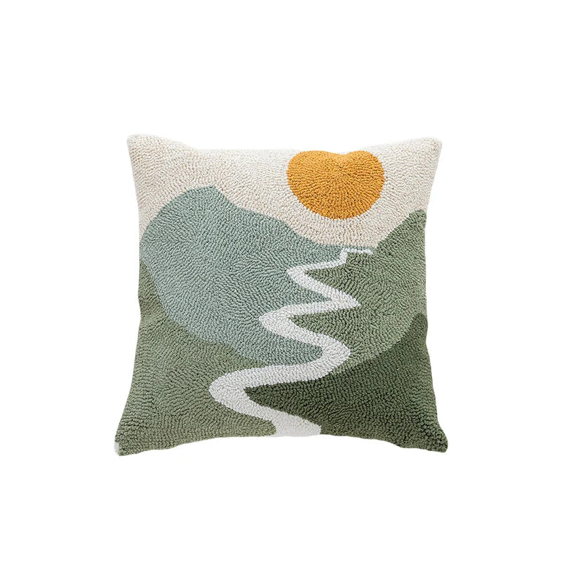 Throw Pillow Cover Hand-Tufted Loop-Pile Abstract Geometric Hidden Zipper