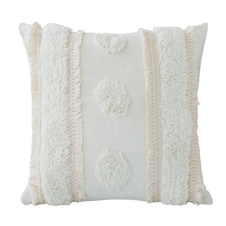 Throw Pillow Cover Hand-Tufted Polka Dots & Fringe Machine Washable