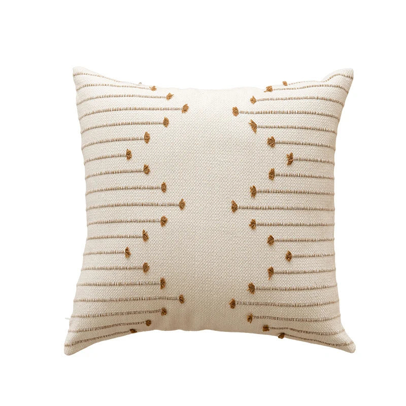 Throw Pillow Cover Handwoven Cotton-Blend Tufted Embroidery Hidden Zipper
