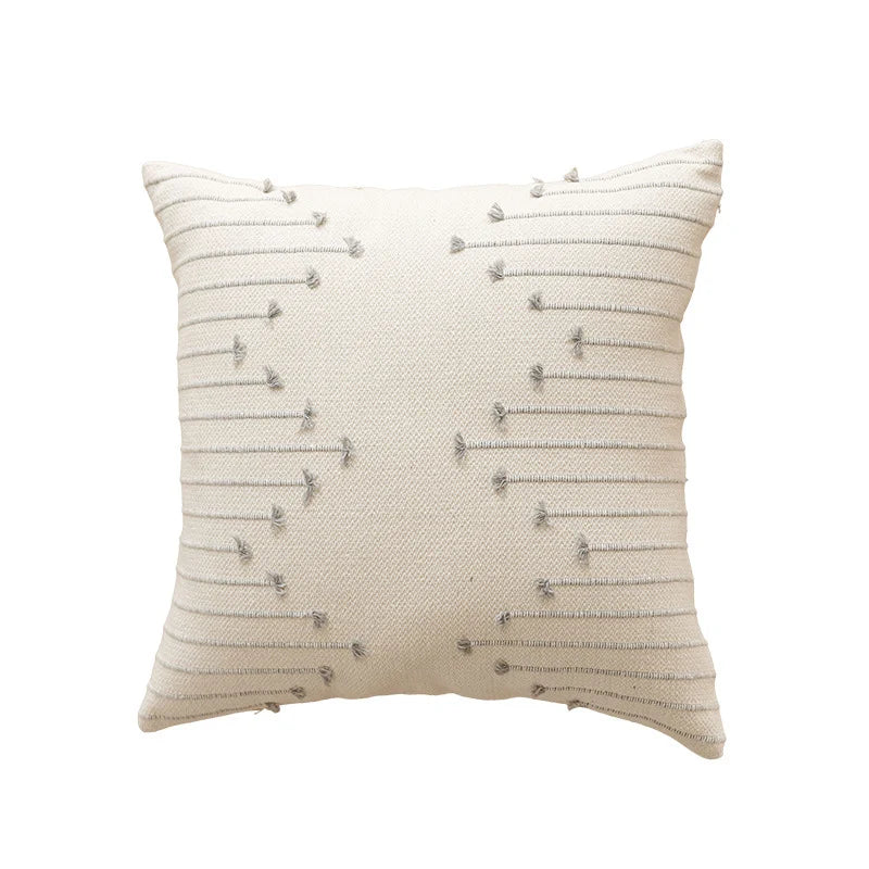 Throw Pillow Cover Handwoven Cotton-Blend Tufted Embroidery Hidden Zipper
