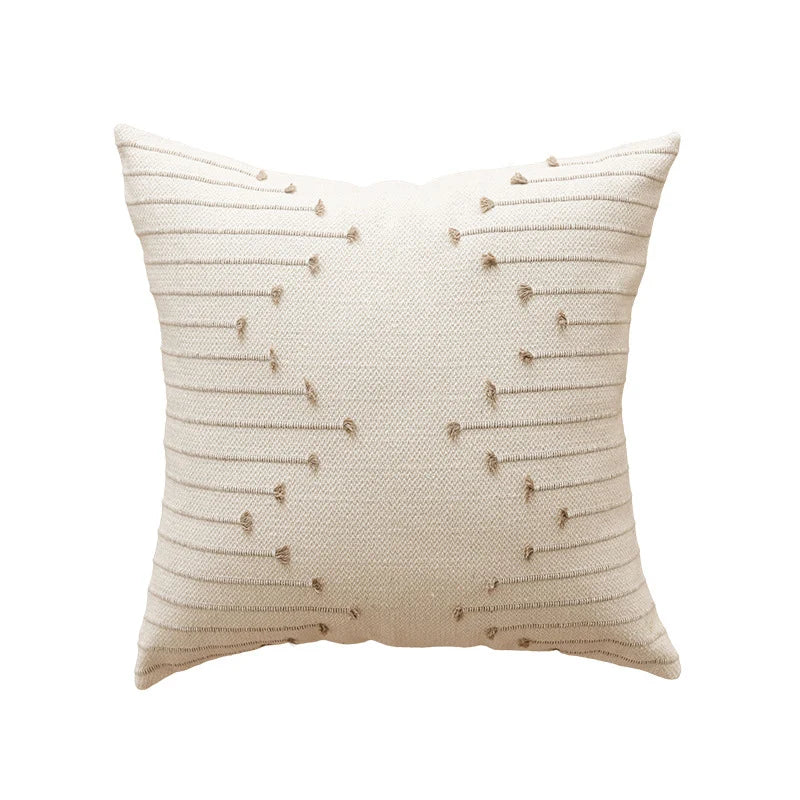 Throw Pillow Cover Handwoven Cotton-Blend Tufted Embroidery Hidden Zipper