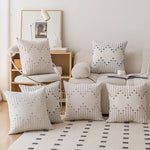 Throw Pillow Cover Handwoven Cotton-Blend Tufted Embroidery Hidden Zipper