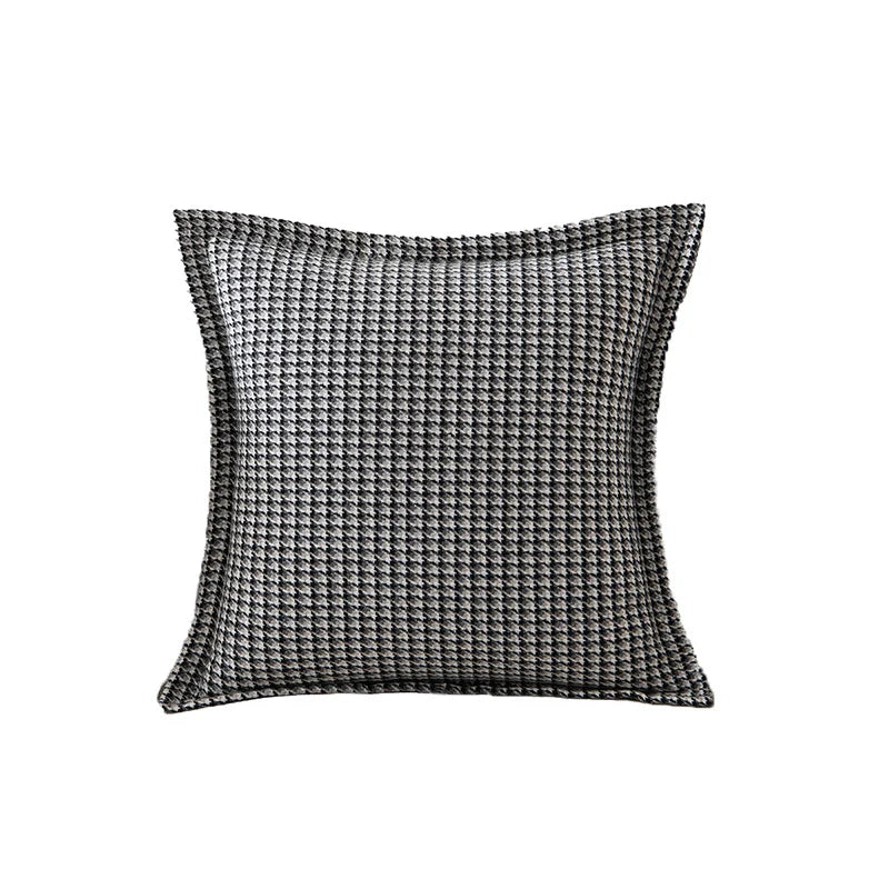 Throw Pillow Cover Houndstooth Jacquard Piped Edge & Concealed Zipper