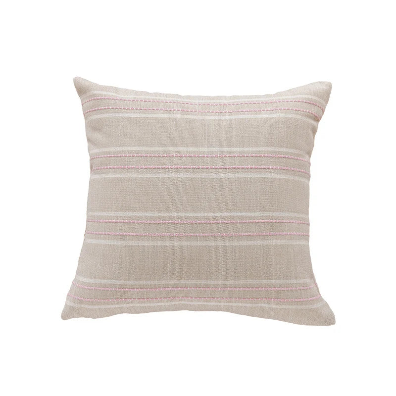 Throw Pillow Cover Linen-Blend Textured Stripes Hidden Zipper