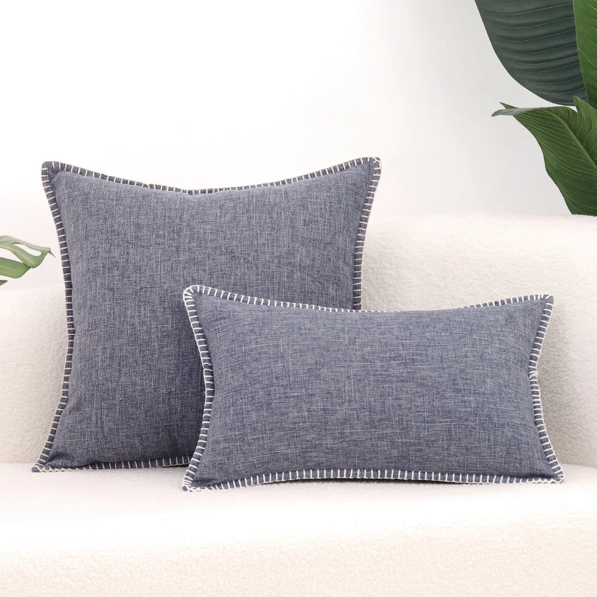 Throw Pillow Cover Linen-Blend Whipstitch & Invisible Zipper
