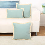 Throw Pillow Cover Linen-Texture Brush Fringe Hidden Zipper