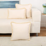 Throw Pillow Cover Linen-Texture Brush Fringe Hidden Zipper