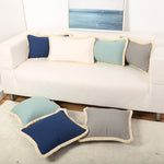 Throw Pillow Cover Linen-Texture Brush Fringe Hidden Zipper