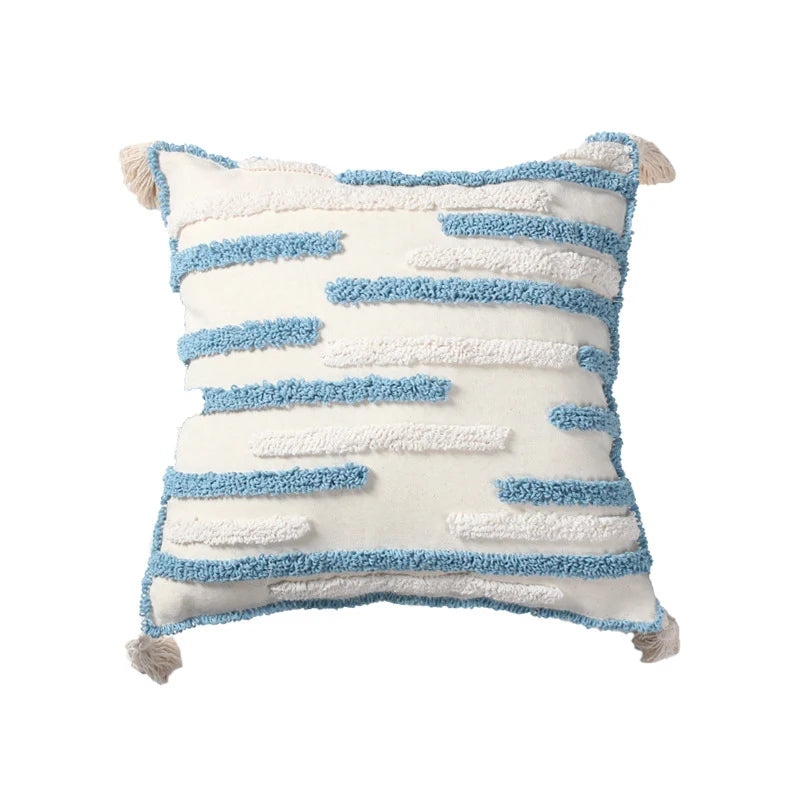 Throw Pillow Cover Loop-Embroidered Hand-Tied Tassels Hidden Zipper