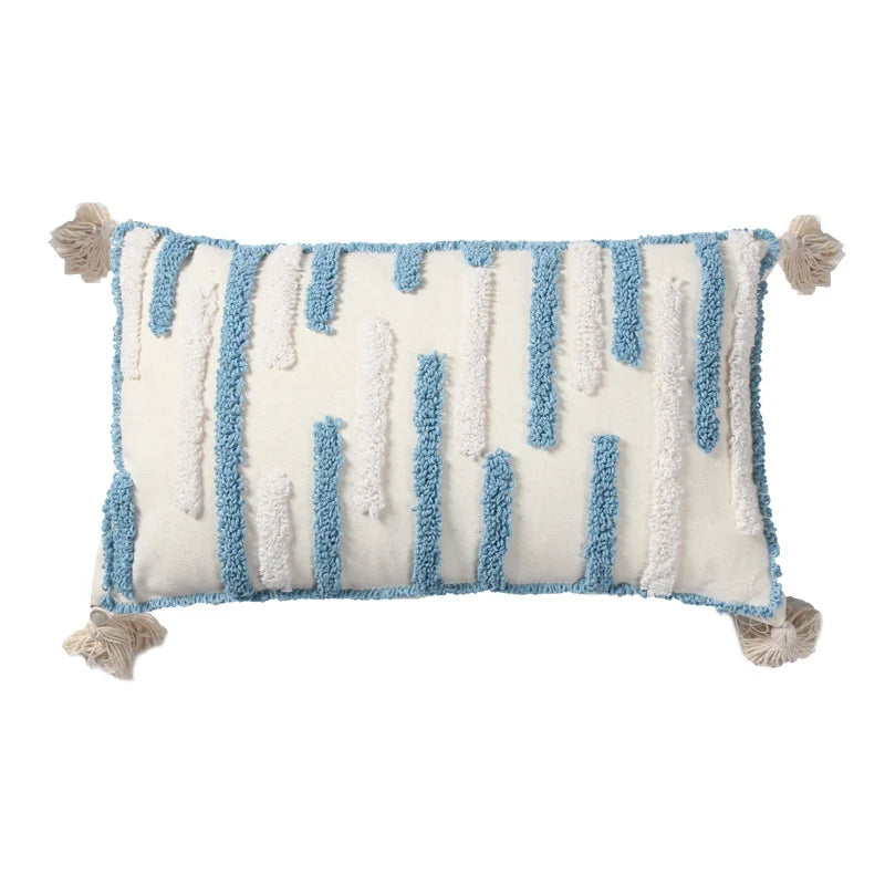 Throw Pillow Cover Loop-Embroidered Hand-Tied Tassels Hidden Zipper