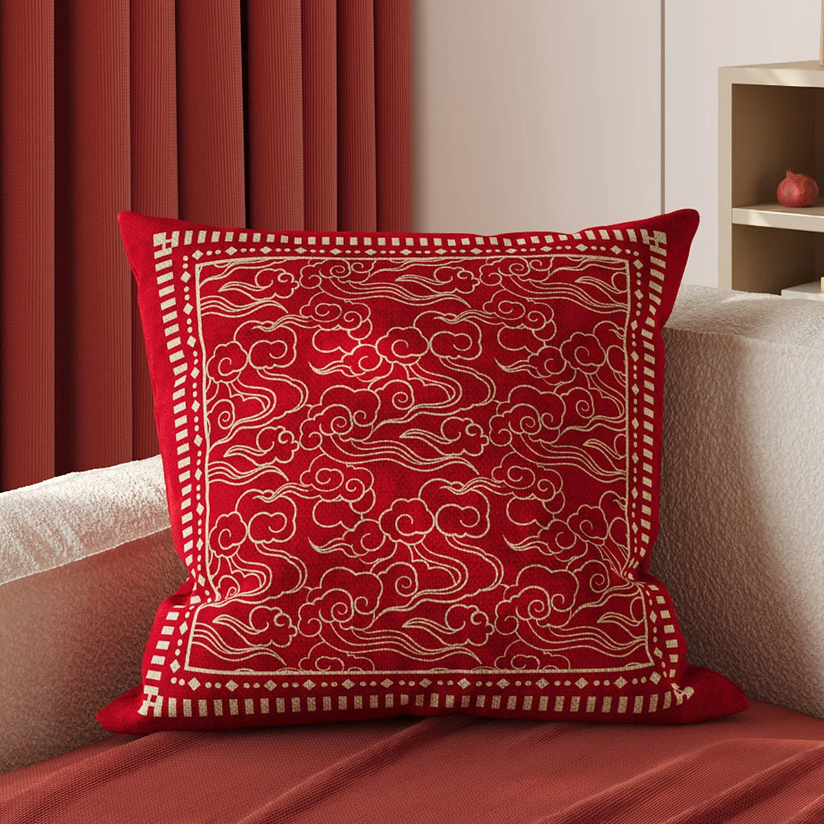 Throw Pillow Cover Metallic Embroidery Hidden Zipper Piped Edges
