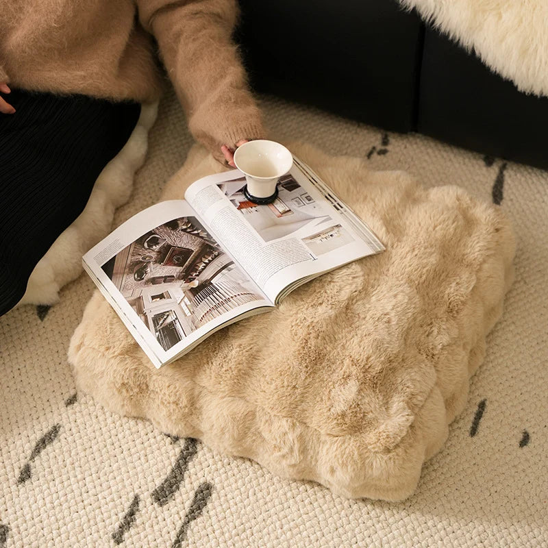 Throw Pillow Cover Plush Faux Fur Ribbed Easy Care