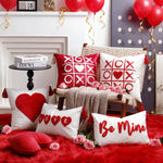 Throw Pillow Cover Plush Heart Applique & Tassel Corners