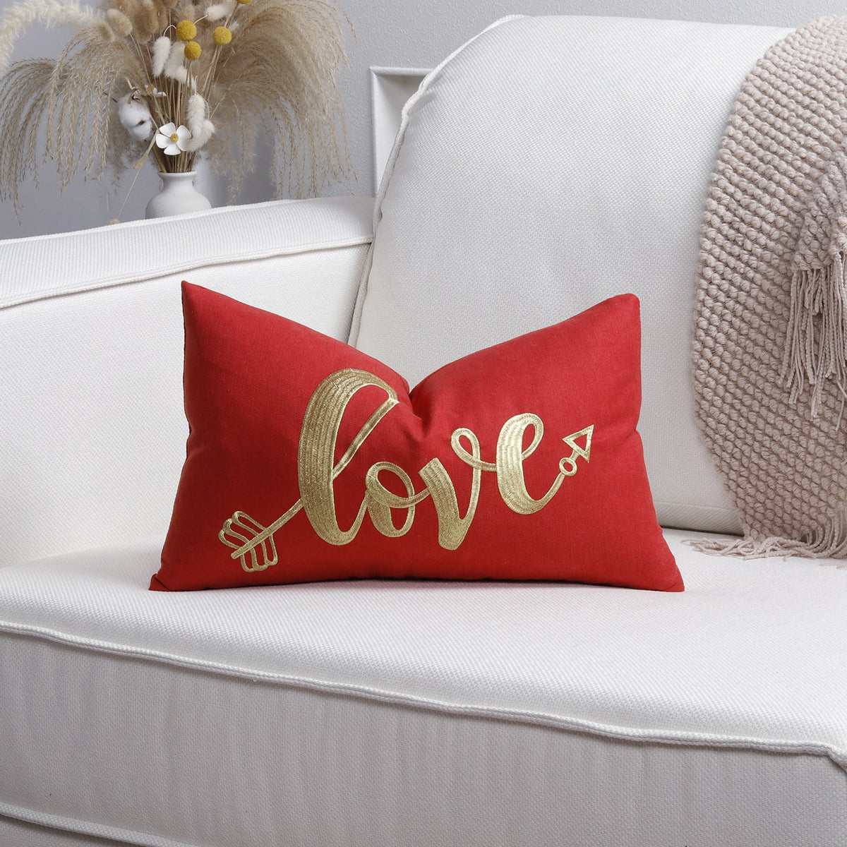 Throw Pillow Cover Plush Heart Applique & Tassel Corners