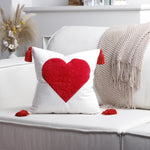 Throw Pillow Cover Plush Heart Applique & Tassel Corners