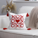 Throw Pillow Cover Plush Heart Applique & Tassel Corners