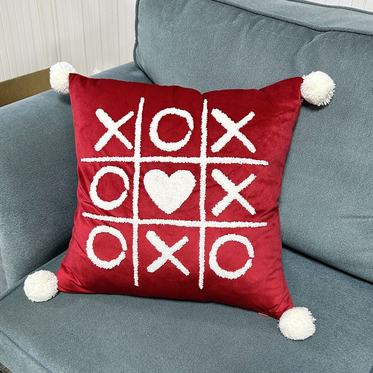 Throw Pillow Cover Plush Heart Applique & Tassel Corners