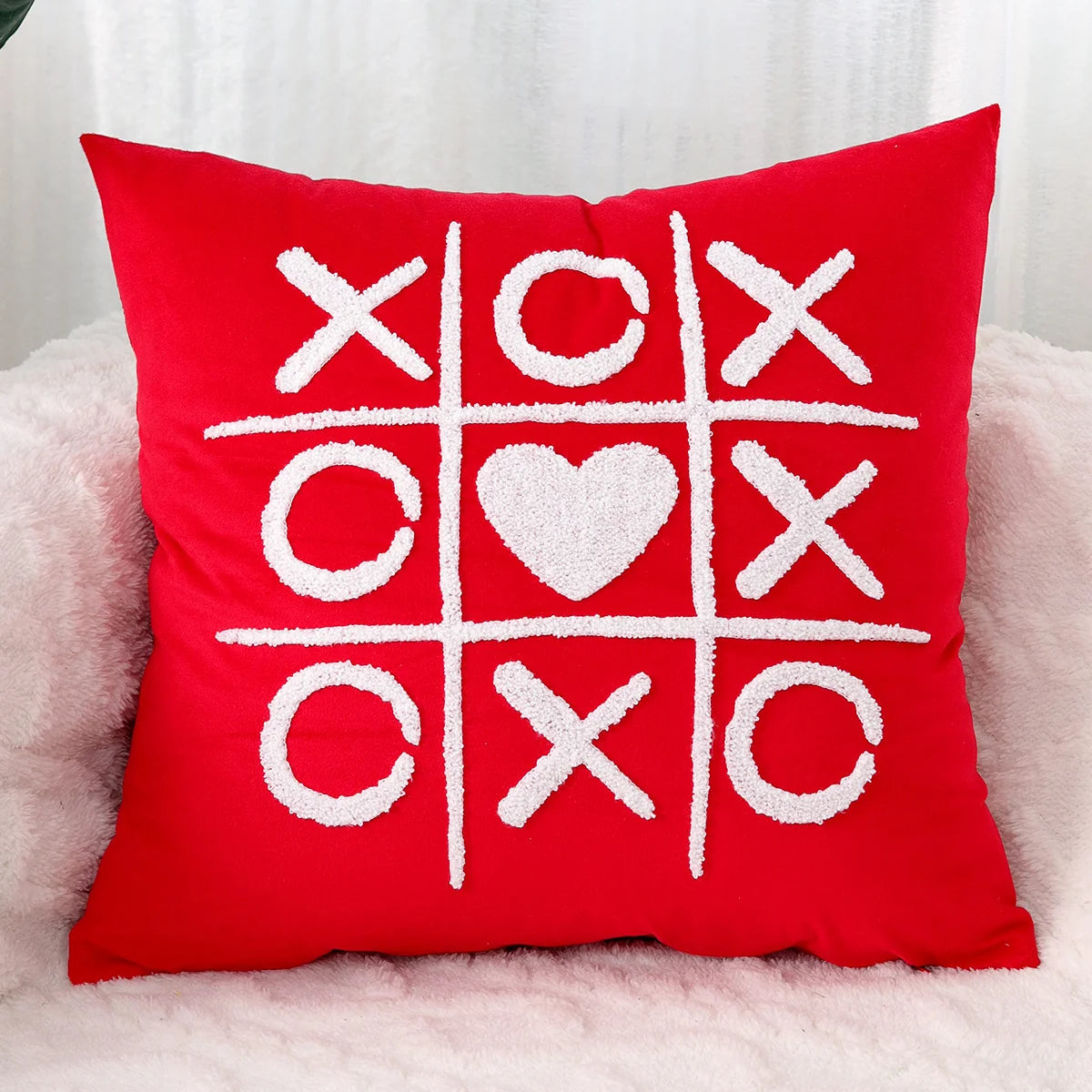 Throw Pillow Cover Plush Heart Applique & Tassel Corners