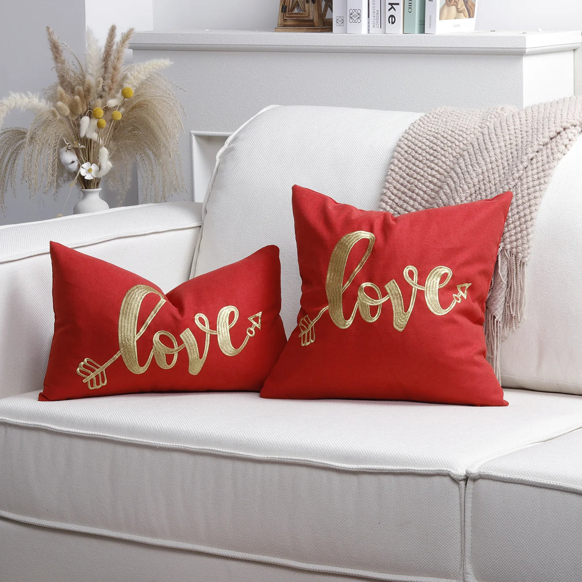 Throw Pillow Cover Plush Heart Applique & Tassel Corners