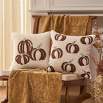 Throw Pillow Cover Plush Sherpa Embroidered Pumpkin Removable Machine Washable