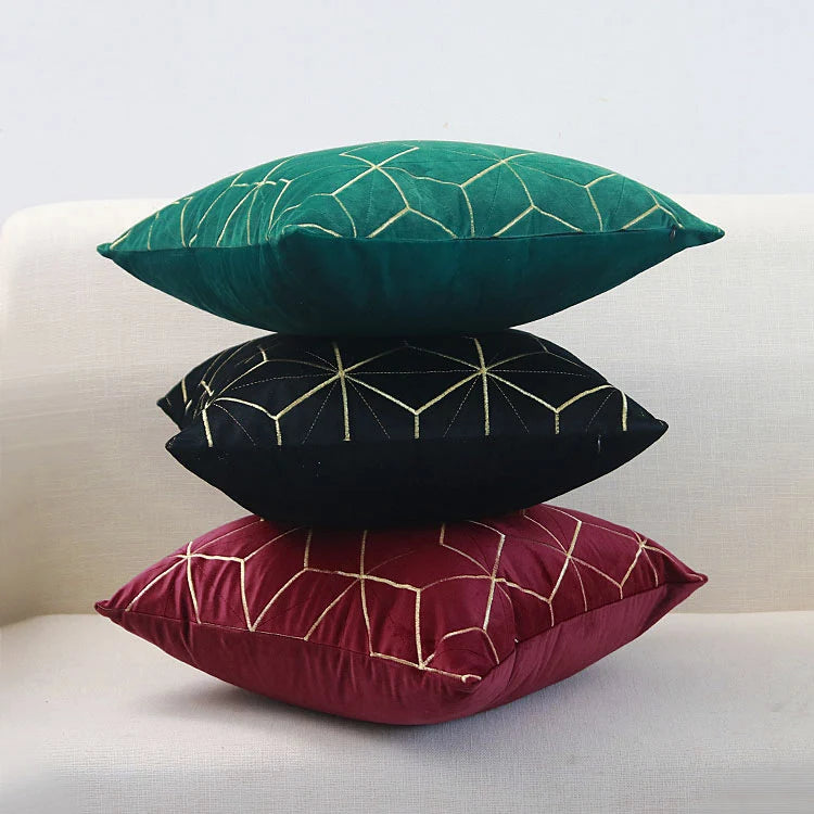 Throw Pillow Cover Plush Velvet Metallic Embroidery Hidden Zipper