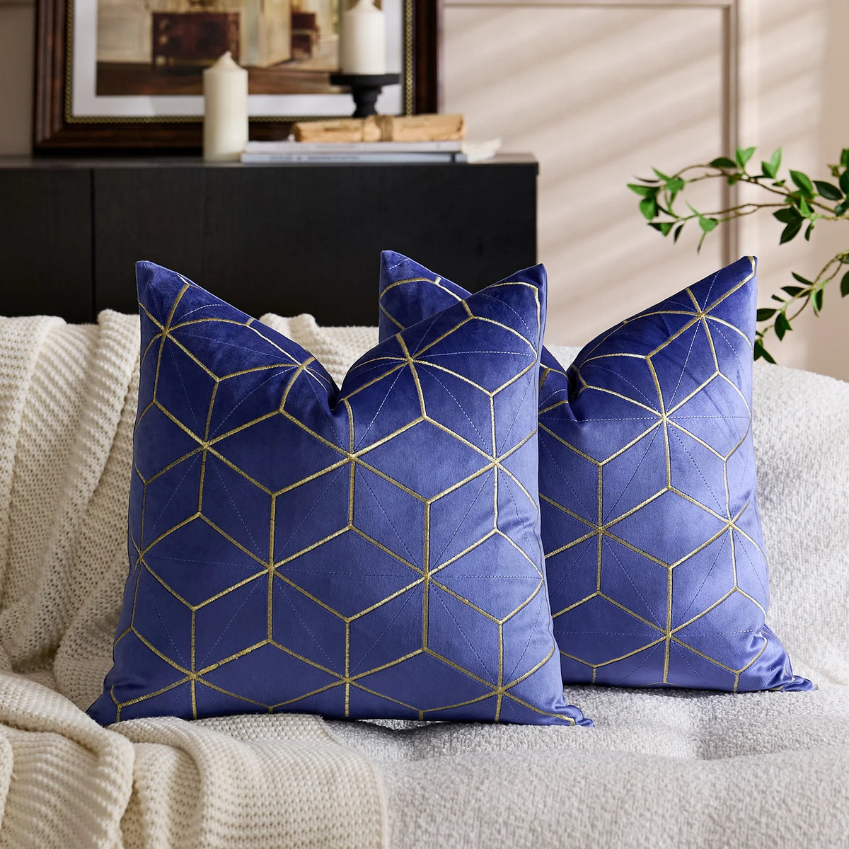 Throw Pillow Cover Plush Velvet Metallic Embroidery Hidden Zipper