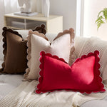 Throw Pillow Cover Plush Velvet Scalloped Trim Hidden Zipper