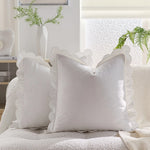 Throw Pillow Cover Plush Velvet Scalloped Trim Hidden Zipper